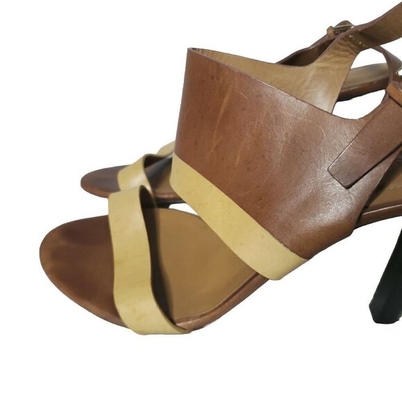 CHLOE Women's Brown & Camel Leather Ankle Strap Buckle Sandal Heels Size 6/37 - Picture 13 of 16